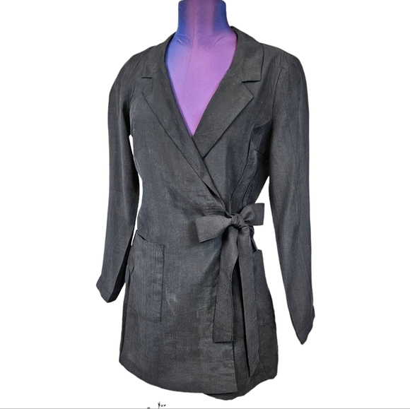 Zara TRF Collection Black Silky Long Sleeve Wrap Blazer Romper Size Small J46 - Picture 11 of 11